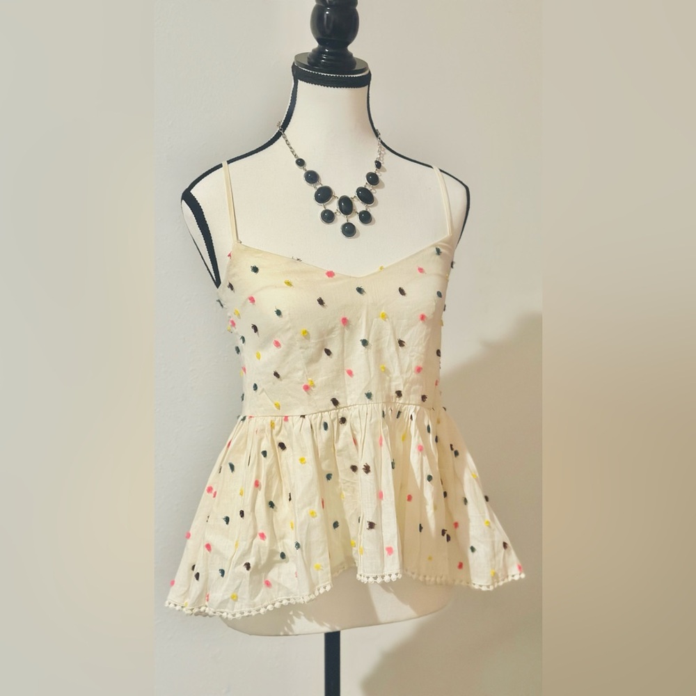 H&M Ivory Spaghetti Strapped Camisole With Embroidered Polka Dots Women’s Size 2